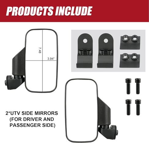 مرايا جانبية Youx Moto UTV متوافقة مع Polaris Ranger XP 900 1000 570 500 General، مناسبة لمرايا الرؤية الجانبية Can Am Defender Maverick القابلة للتعديل (شريط على شكل) in Kuwait