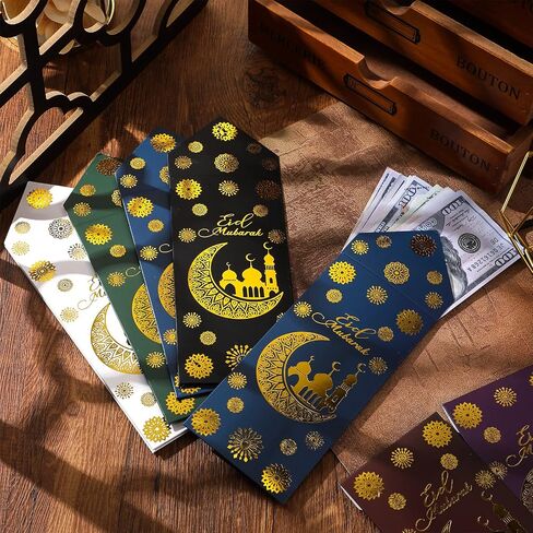 Outus Eid Money Envelopes for Cash 6.7x3.2 Inch Eid Mubarak Gift Envelopes Gold Foil Tip Envelopes Assorted Money Card Holder for Cash Gift Greeting Ramadan Supplies Eid Decor(30 Pcs) in Saudi Arabia
