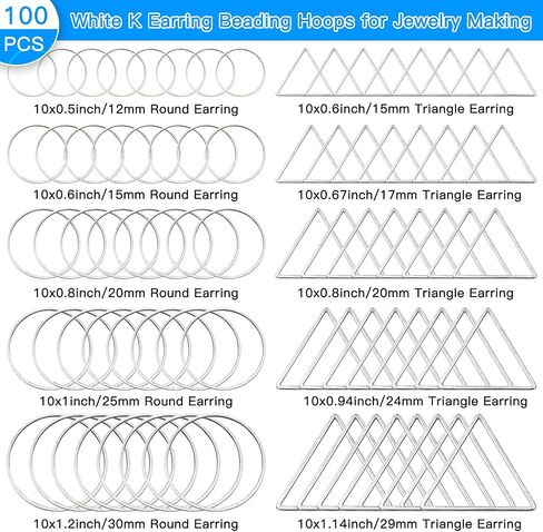 100Pcs Earring Beading Hoops for Jewelry Making,50Pcs Round Earrings Findings Hoops 50Pcs Triangle Earring Beading Hoops for DIY Craft Jewelry Making,Earring Necklace,Crafts Supplies (Gold K) in Saudi Arabia