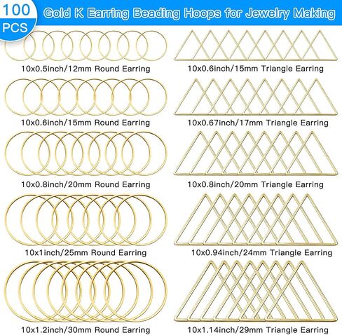 100Pcs Earring Beading Hoops for Jewelry Making,50Pcs Round Earrings Findings Hoops 50Pcs Triangle Earring Beading Hoops for DIY Craft Jewelry Making,Earring Necklace,Crafts Supplies (Gold K) in Saudi Arabia