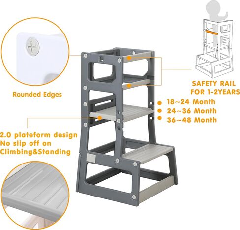 SDADI Mother's Helper Adjustable Height Plastic Kitchen Step Stool for Children, Kids Toddlers Counter Level Learning Stool for Kitchen & Bathroom,Beige and Blue in Saudi Arabia