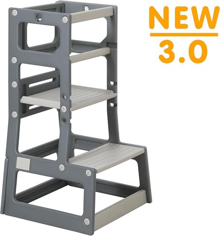 SDADI Mother's Helper Adjustable Height Plastic Kitchen Step Stool for Children, Kids Toddlers Counter Level Learning Stool for Kitchen & Bathroom,Beige and Blue in Saudi Arabia