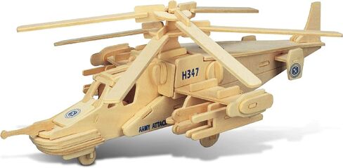 Puzzled 3D Puzzle Black Shark Helicopter Wood Craft Construction Model Kit, Educational DIY Wooden Toy Assemble Model Unfinished Crafting Hobby Army Puzzle, Build & Paint for Decoration 84 Pieces Pack in Saudi Arabia