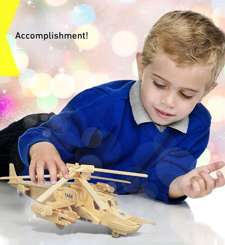 Puzzled 3D Puzzle Black Shark Helicopter Wood Craft Construction Model Kit, Educational DIY Wooden Toy Assemble Model Unfinished Crafting Hobby Army Puzzle, Build & Paint for Decoration 84 Pieces Pack in Saudi Arabia