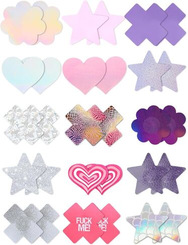 فطائر اللحم اللامعة للنساء ملصقات أغطية الحلمات اللامعة 15 زوجًا لحفلات الهذيان - أرجواني وردي فضي in Kuwait