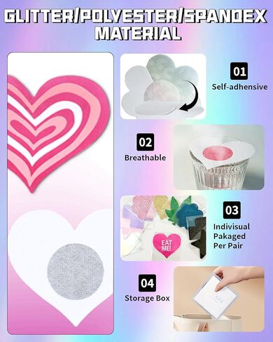 فطائر اللحم اللامعة للنساء ملصقات أغطية الحلمات اللامعة 15 زوجًا لحفلات الهذيان - أرجواني وردي فضي in Kuwait