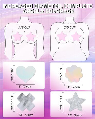 فطائر اللحم اللامعة للنساء ملصقات أغطية الحلمات اللامعة 15 زوجًا لحفلات الهذيان - أرجواني وردي فضي in Kuwait