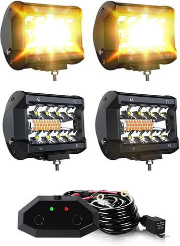 LED Light Bar 4PCS 4'' Inch White/Amber Yellow LED Pods Equivalent to 240-Watt Strobe Light Driving Fog Lights Triple Row Off Road Lights with Six Modes for SUV ATV UTV Trucks Pickup Lamp in Saudi Arabia