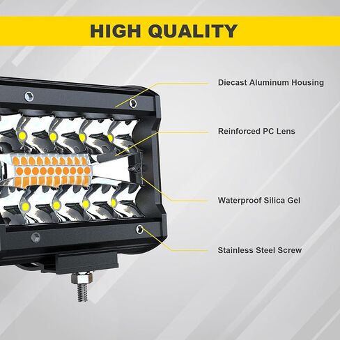 LED Light Bar 4PCS 4'' Inch White/Amber Yellow LED Pods Equivalent to 240-Watt Strobe Light Driving Fog Lights Triple Row Off Road Lights with Six Modes for SUV ATV UTV Trucks Pickup Lamp in Saudi Arabia