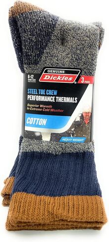 Dickies Genuine Men’s 3-Pairs Steel Toe Crew Performance Thermals Socks, Cotton , Multicolor (Navy & Gray) Pack of 1 in Saudi Arabia