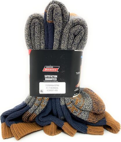 Dickies Genuine Men’s 3-Pairs Steel Toe Crew Performance Thermals Socks, Cotton , Multicolor (Navy & Gray) Pack of 1 in Saudi Arabia