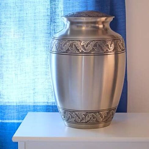 Feather Band Cremation Urn for Ashes in Pewter - Extra Large, Brass, Silver Urn, Extra Large Adult Sized Cremation Urn, 12 Inches High in Saudi Arabia
