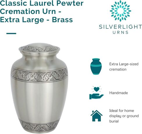 Feather Band Cremation Urn for Ashes in Pewter - Extra Large, Brass, Silver Urn, Extra Large Adult Sized Cremation Urn, 12 Inches High in Saudi Arabia