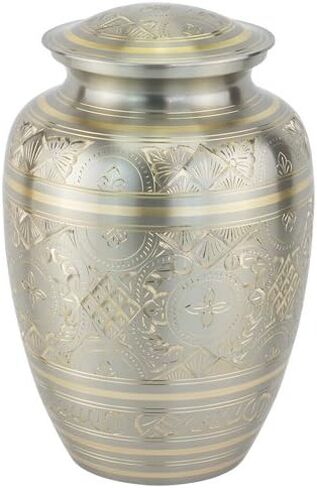 Feather Band Cremation Urn for Ashes in Pewter - Extra Large, Brass, Silver Urn, Extra Large Adult Sized Cremation Urn, 12 Inches High in Saudi Arabia