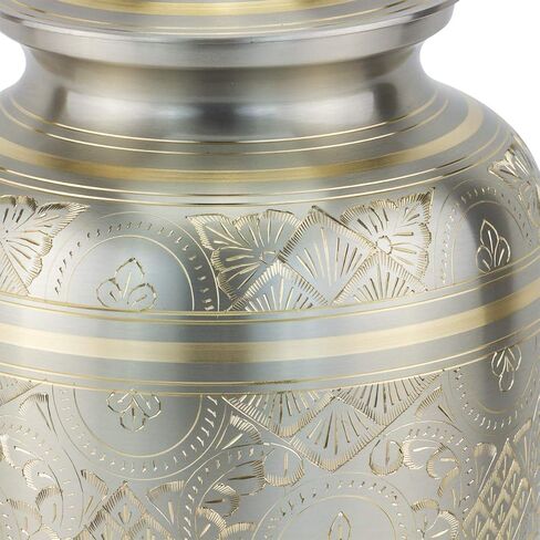 Feather Band Cremation Urn for Ashes in Pewter - Extra Large, Brass, Silver Urn, Extra Large Adult Sized Cremation Urn, 12 Inches High in Saudi Arabia