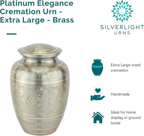 Feather Band Cremation Urn for Ashes in Pewter - Extra Large, Brass, Silver Urn, Extra Large Adult Sized Cremation Urn, 12 Inches High in Saudi Arabia