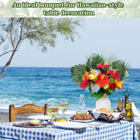 Hotop 36 Pcs Hawaiian Flower Centerpieces for Tables with Artificial Hibiscus Flowers and Artificial Palm Leaves Hawaiian Party Decorations Fake Tropical Flowers for Wedding Birthday Supplies in Saudi Arabia