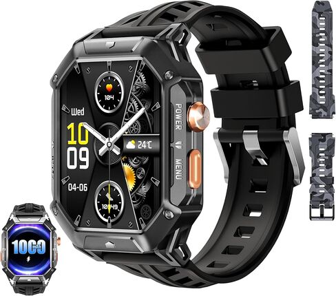 OUKITEL BT80 Smart Watch for Men,100 Days Long Battery Life, 2.13" AMOLED HD Display,AI Voice Assistant, Rugged Military Smart Watch with Bluetooth Calls/Heart Rate Monitor for Android iOS (Black) in Kuwait