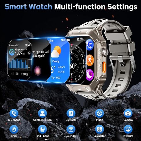 OUKITEL BT80 Smart Watch for Men,100 Days Long Battery Life, 2.13" AMOLED HD Display,AI Voice Assistant, Rugged Military Smart Watch with Bluetooth Calls/Heart Rate Monitor for Android iOS (Black) in Kuwait