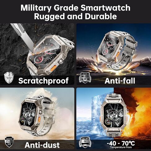 OUKITEL BT80 Smart Watch for Men,100 Days Long Battery Life, 2.13" AMOLED HD Display,AI Voice Assistant, Rugged Military Smart Watch with Bluetooth Calls/Heart Rate Monitor for Android iOS (Black) in Kuwait
