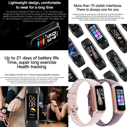ساعة ذكية لتتبع اللياقة البدنية مع مراقب معدل ضربات القلب، عداد الخطوات، مراقب النوم، تتبع السعرات الحرارية، متتبع نشاط AMOLED 3ATM مقاس 1.1 بوصة، متتبع خطوات مقاوم للماء لهواتف Android iPhone والنساء والرجال in Kuwait