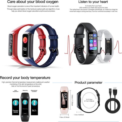 ساعة ذكية لتتبع اللياقة البدنية مع مراقب معدل ضربات القلب، عداد الخطوات، مراقب النوم، تتبع السعرات الحرارية، متتبع نشاط AMOLED 3ATM مقاس 1.1 بوصة، متتبع خطوات مقاوم للماء لهواتف Android iPhone والنساء والرجال in Kuwait