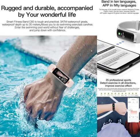 ساعة ذكية لتتبع اللياقة البدنية مع مراقب معدل ضربات القلب، عداد الخطوات، مراقب النوم، تتبع السعرات الحرارية، متتبع نشاط AMOLED 3ATM مقاس 1.1 بوصة، متتبع خطوات مقاوم للماء لهواتف Android iPhone والنساء والرجال in Kuwait