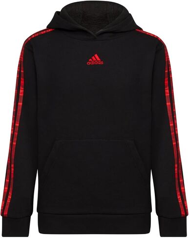adidas Boys' Long Sleeve Fleece Pullover Hoodie, Black with Red Liquid Camo, Medium in Saudi Arabia