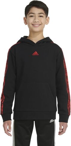 adidas Boys' Long Sleeve Fleece Pullover Hoodie, Black with Red Liquid Camo, Medium in Saudi Arabia