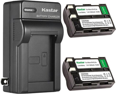 بطارية Kastar 4 عبوات وشاحن حائط تيار متردد بديل لكاميرات Nikon EN-EL3، EN-EL3a، Nikon MH-18، MH-18a، MH-19، Nikon D50، D70، D70s، D100، D100 SLR in Kuwait