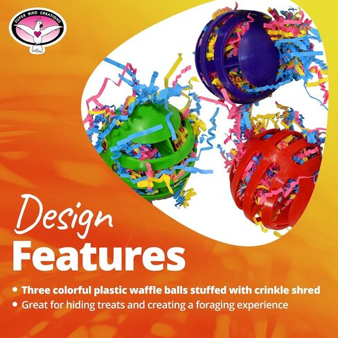 Super Bird Creations SB760 Waffle Ball Stuffers Toy, Colorful Bird Toys with Crinkle Shred, Satisfies Pulling & Preening, Relieves Boredom, Ideal Foraging Toys for Parrots, Medium/Large Birds Set of 3 in Saudi Arabia