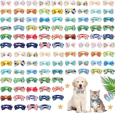 Sanwuta 100 Pcs Dog Bow Ties Bulk Summer Hawaiian Dog Bowtie Dog Collar Bowse Collar Dog Bowknot Pet Dog Accessories for Small Medium Dogs Cat Puppy Pet Grooming in Saudi Arabia