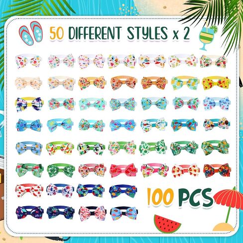 Sanwuta 100 Pcs Dog Bow Ties Bulk Summer Hawaiian Dog Bowtie Dog Collar Bowse Collar Dog Bowknot Pet Dog Accessories for Small Medium Dogs Cat Puppy Pet Grooming in Saudi Arabia