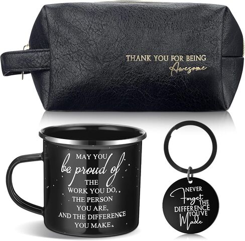 3 Pcs Thank You Gift for Men, Fathers Day Gift Set, Leather Toiletry Bag 12 oz Inspirational Enamel Mug Motivational Keychain May You Be Proud Sign Gift for Coach Men Teacher Male Staff Dad in Saudi Arabia