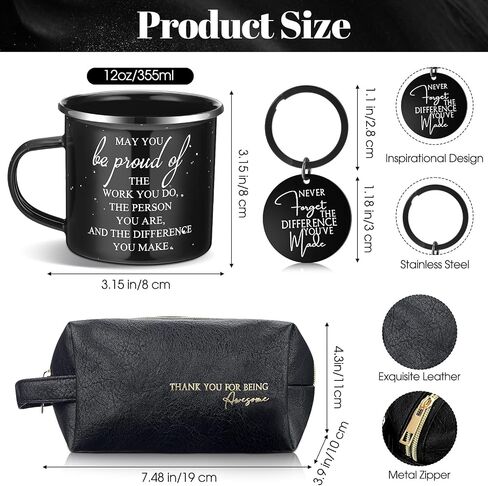 3 Pcs Thank You Gift for Men, Fathers Day Gift Set, Leather Toiletry Bag 12 oz Inspirational Enamel Mug Motivational Keychain May You Be Proud Sign Gift for Coach Men Teacher Male Staff Dad in Saudi Arabia