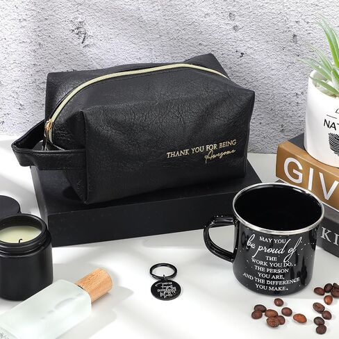 3 Pcs Thank You Gift for Men, Fathers Day Gift Set, Leather Toiletry Bag 12 oz Inspirational Enamel Mug Motivational Keychain May You Be Proud Sign Gift for Coach Men Teacher Male Staff Dad in Saudi Arabia