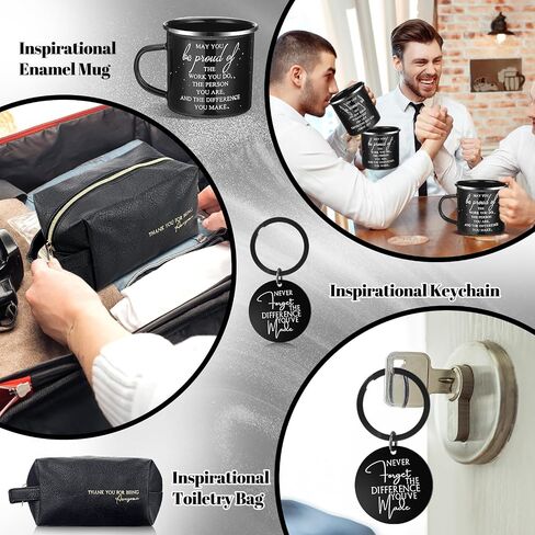 3 Pcs Thank You Gift for Men, Fathers Day Gift Set, Leather Toiletry Bag 12 oz Inspirational Enamel Mug Motivational Keychain May You Be Proud Sign Gift for Coach Men Teacher Male Staff Dad in Saudi Arabia