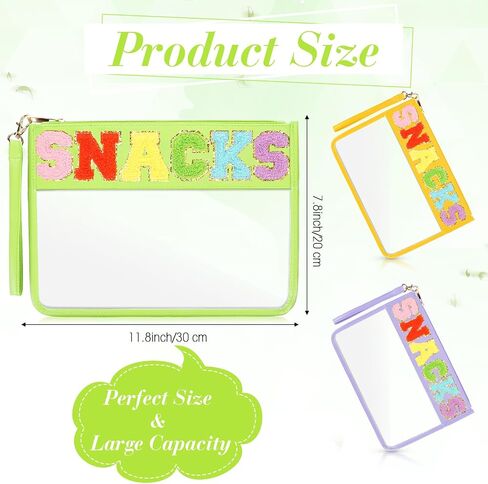Nuanchu 9 Pcs Clear Chenille Letter Bag Stuff Pouch PVC Preppy Cosmetic Makeup Bag Snack Travel Beach Pouch Bag with Wristlet Waterproof Snack Stadium Bag for teen Women Gifts(Snacks,Multicolor) in Saudi Arabia