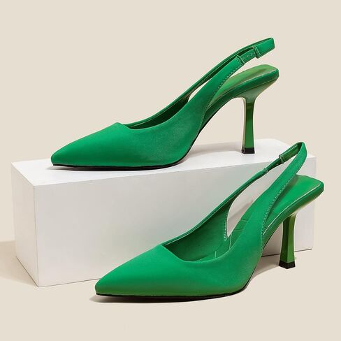 Women High-heel Fabric Slingback Pumps Kitten Heel Pointed Toe Slip-On Back Strap Sandals Mules Court Shoes in Kuwait