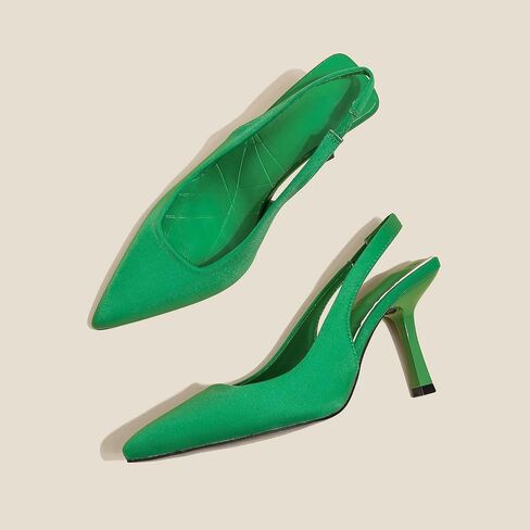 Women High-heel Fabric Slingback Pumps Kitten Heel Pointed Toe Slip-On Back Strap Sandals Mules Court Shoes in Kuwait