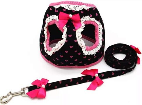 Cute Dog Vest Small Dog Harnesses with Leash Set - Soft Adjustable Mesh Harness and Lead Cute Puppy Walking Leads Chihuahua/Black/Pink in Saudi Arabia