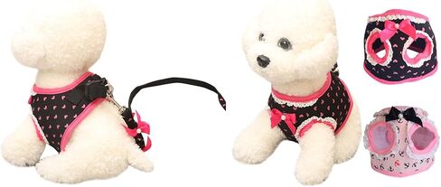 Cute Dog Vest Small Dog Harnesses with Leash Set - Soft Adjustable Mesh Harness and Lead Cute Puppy Walking Leads Chihuahua/Black/Pink in Saudi Arabia
