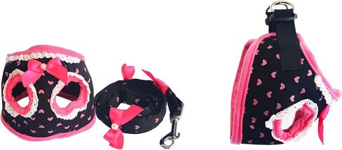 Cute Dog Vest Small Dog Harnesses with Leash Set - Soft Adjustable Mesh Harness and Lead Cute Puppy Walking Leads Chihuahua/Black/Pink in Saudi Arabia
