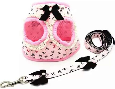 Cute Dog Vest Small Dog Harnesses with Leash Set - Soft Adjustable Mesh Harness and Lead Cute Puppy Walking Leads Chihuahua/Black/Pink in Saudi Arabia