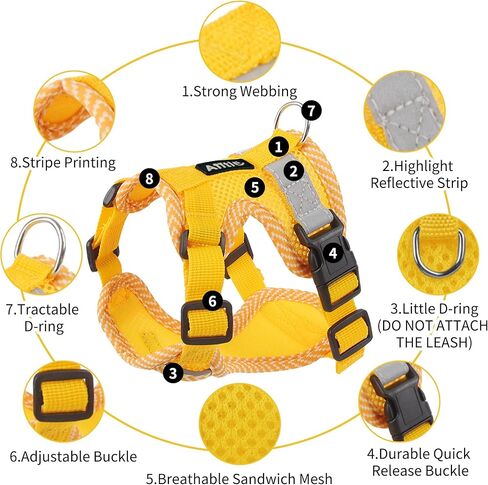 AIITLE صدرية للكلاب قابلة للتنفس للغاية، حزام للكلاب قابل للتعديل مع مقود - شريط عاكس بمساحة كبيرة وإبزيم سريع التحرير - أحزمة خارجية مضادة للهروب للحيوانات الأليفة للكلاب المتوسطة الحجم أصفر L in Kuwait