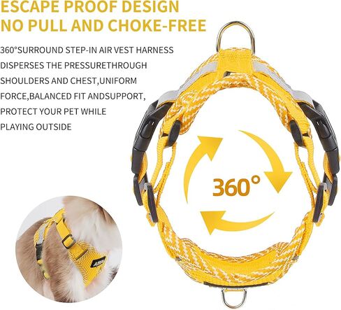 AIITLE صدرية للكلاب قابلة للتنفس للغاية، حزام للكلاب قابل للتعديل مع مقود - شريط عاكس بمساحة كبيرة وإبزيم سريع التحرير - أحزمة خارجية مضادة للهروب للحيوانات الأليفة للكلاب المتوسطة الحجم أصفر L in Kuwait