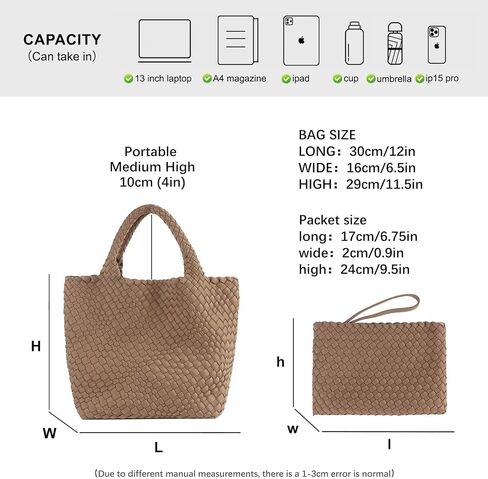Women Tote Bag Large Neoprene Tote Bag Fashion Woven Bag Neoprene Tote Handbag Roomy Shoulder Bags for Beach, Gym in Saudi Arabia