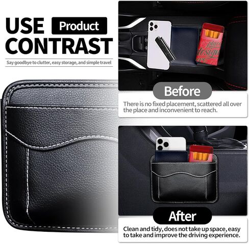 Car Seat Gap Organizer, PU Leather Velcro Mini Storage Bag, Dashboard Side Hanging Pouch Bag, Auto Interior Seat Gap Filler for Phone, Document, Registration, Notebook (Black Pack of 1) in Saudi Arabia
