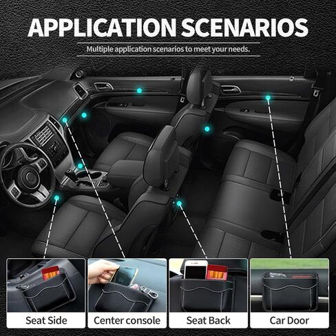Car Seat Gap Organizer, PU Leather Velcro Mini Storage Bag, Dashboard Side Hanging Pouch Bag, Auto Interior Seat Gap Filler for Phone, Document, Registration, Notebook (Black Pack of 1) in Saudi Arabia