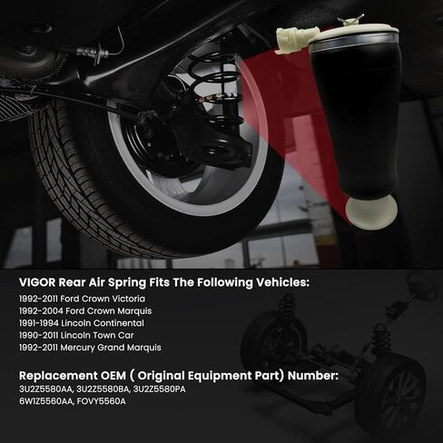 حقيبة زنبركية للتعليق الهوائي الخلفي متوافقة مع لينكولن تاون كار، لينكولن كونتيننتال، فورد كراون فيكتوريا/ماركيز وميركوري جراند ماركيز، رقم OEM 3U2Z5580AA، 3U2Z5580BA in Kuwait